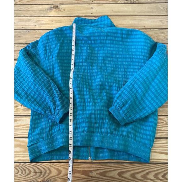 EVR Shoulder Pad Silk Jacket Size Large Women’s Teal Full Zip - Picture 6 of 8